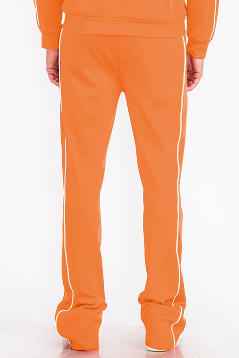 Men's Premium Track Pants Open Bottom with Pockets Drawstring Stacked Flared Track Pants