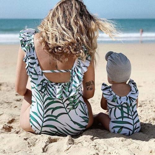 IFFEI Mommy and Me Swimsuits One Piece Pattern Printed V Neck Bathing Suits Family Matching Swimwear3