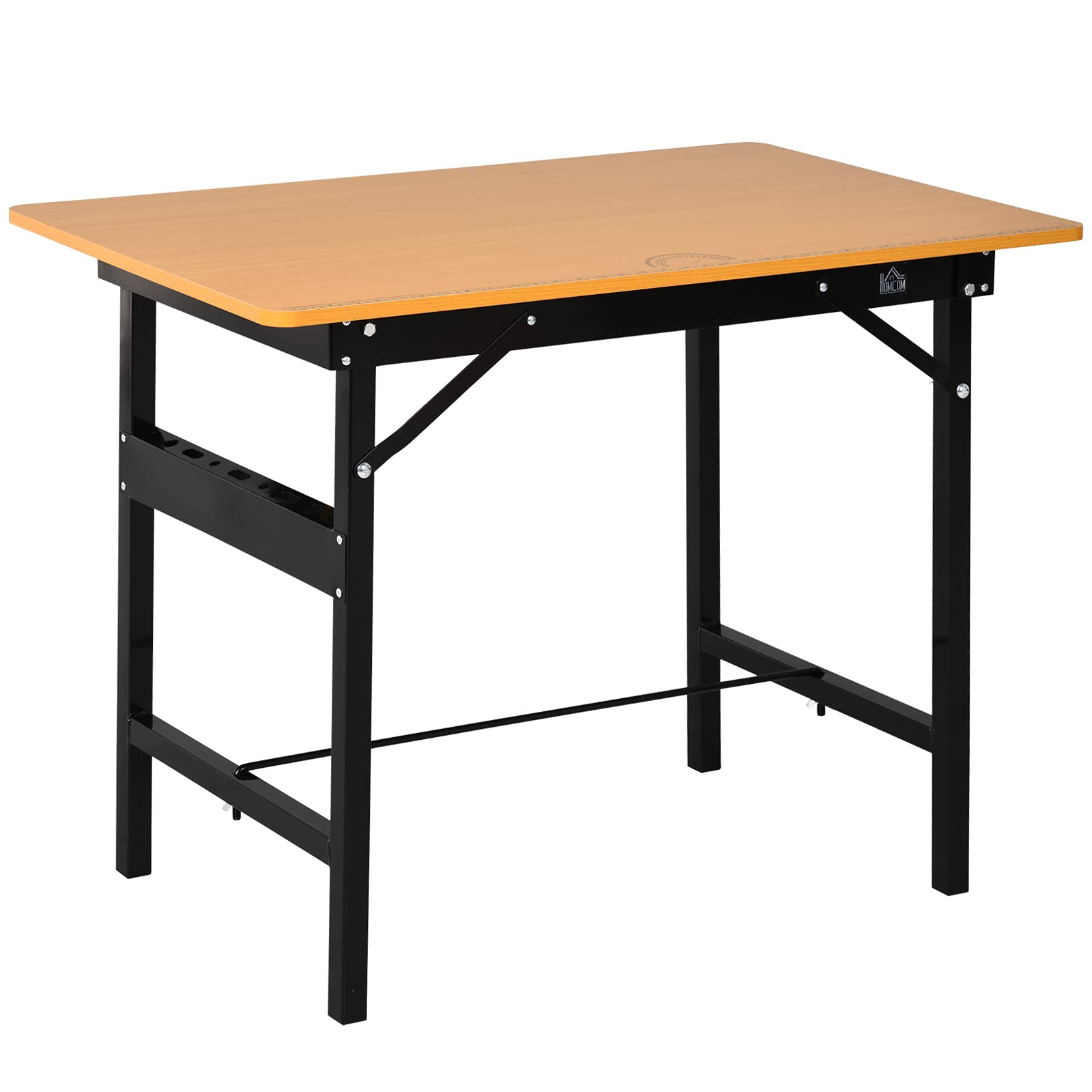 HOMCOM Składany stół warsztatowy składany stół roboczy 100 x 60 x 75,5 cm Żółty Czarny | z linijką i kątomierzem, MDF, stół warsztatowy