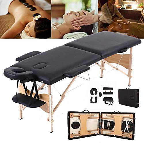 Massage Bed Beauty Table Couch 210cm Length Professional 2 Section Folding Portable SPA Facial Bed Wooden Legs 4cm Multilayer Foam Lightweight Waterproof Oil-Proof PU Leather