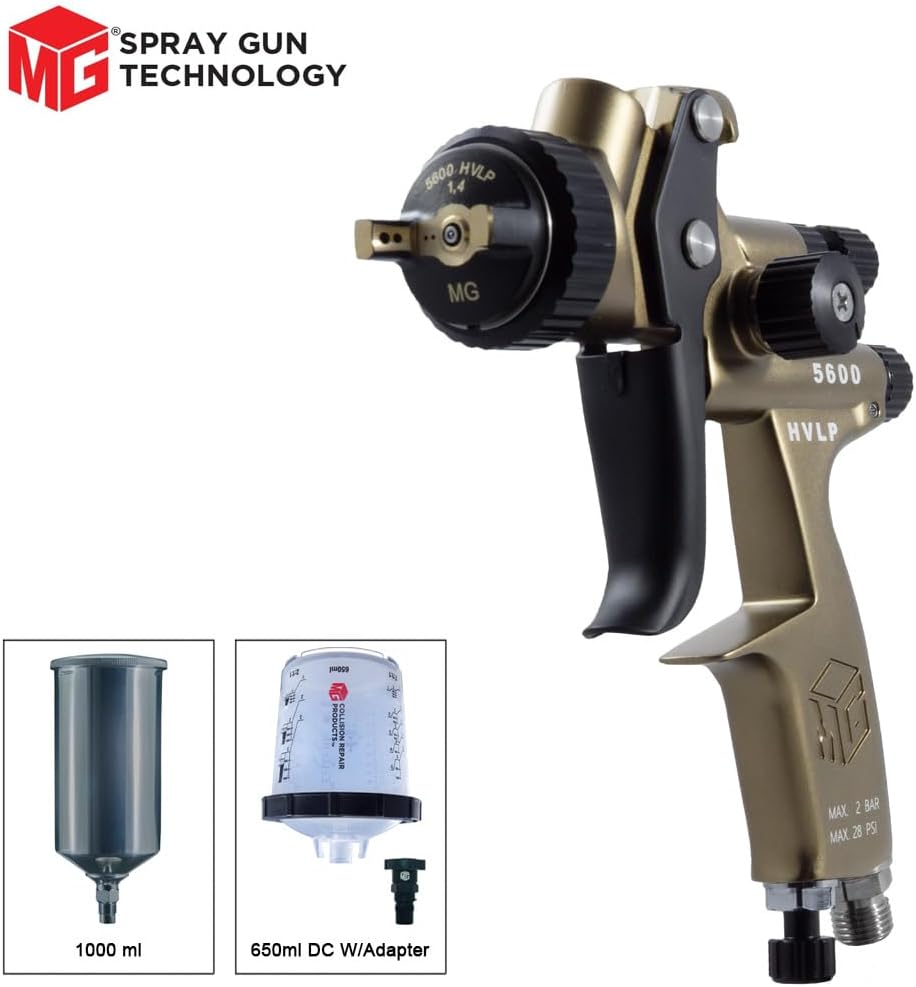 MG 5600H HVLP Spray Gun - Pro Grade (1.3, 1.4, 1.7, 1.9mm) - Automotive, Marine, Woodworking, DIY - Clear Coats, Primers-Nylon Cup and DPC (1.4mm)