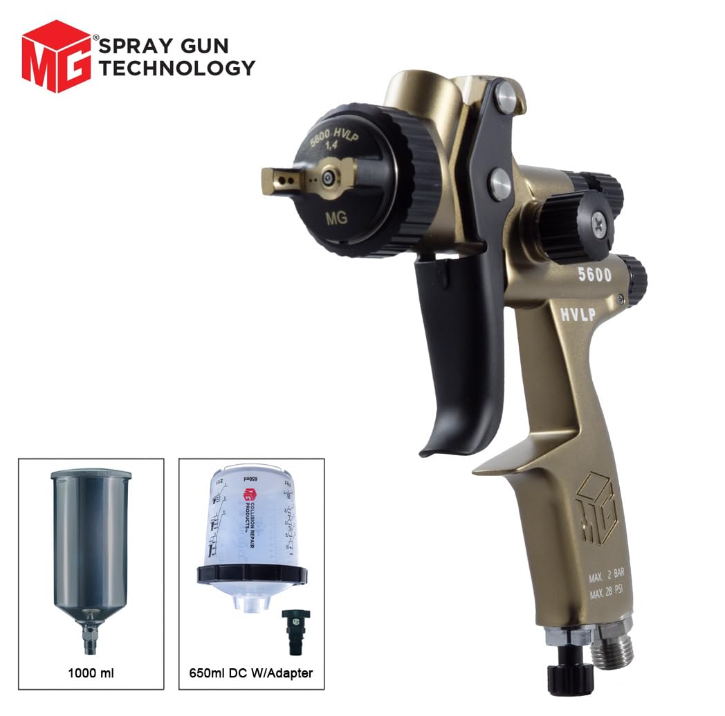 MG 5600H HVLP Spray Gun - Pro Grade (1.3, 1.4, 1.7, 1.9mm) - Automotive, Marine, Woodworking, DIY - Clear Coats, Primers-Nylon Cup and DPC (1.4mm)