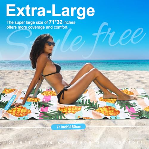 2 Packs Lightweight Thin Microfiber Beach Towel Oversized Quick Dry Compact Sandproof Clearance Towels Sand Free Camping Pool Easy Pack Travel Accessories Essentials Women Adults Blue Flower Pineapple