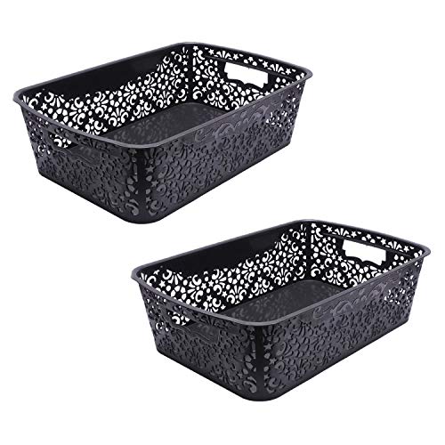 Image of Cutting Edge Essentials Plastic Storage Baskets /Shelf /Turkish Rack without Lid - Set of 2 for Fruit Vegetable Bathroom Stationary Home Basket with Handle (Black, Medium)