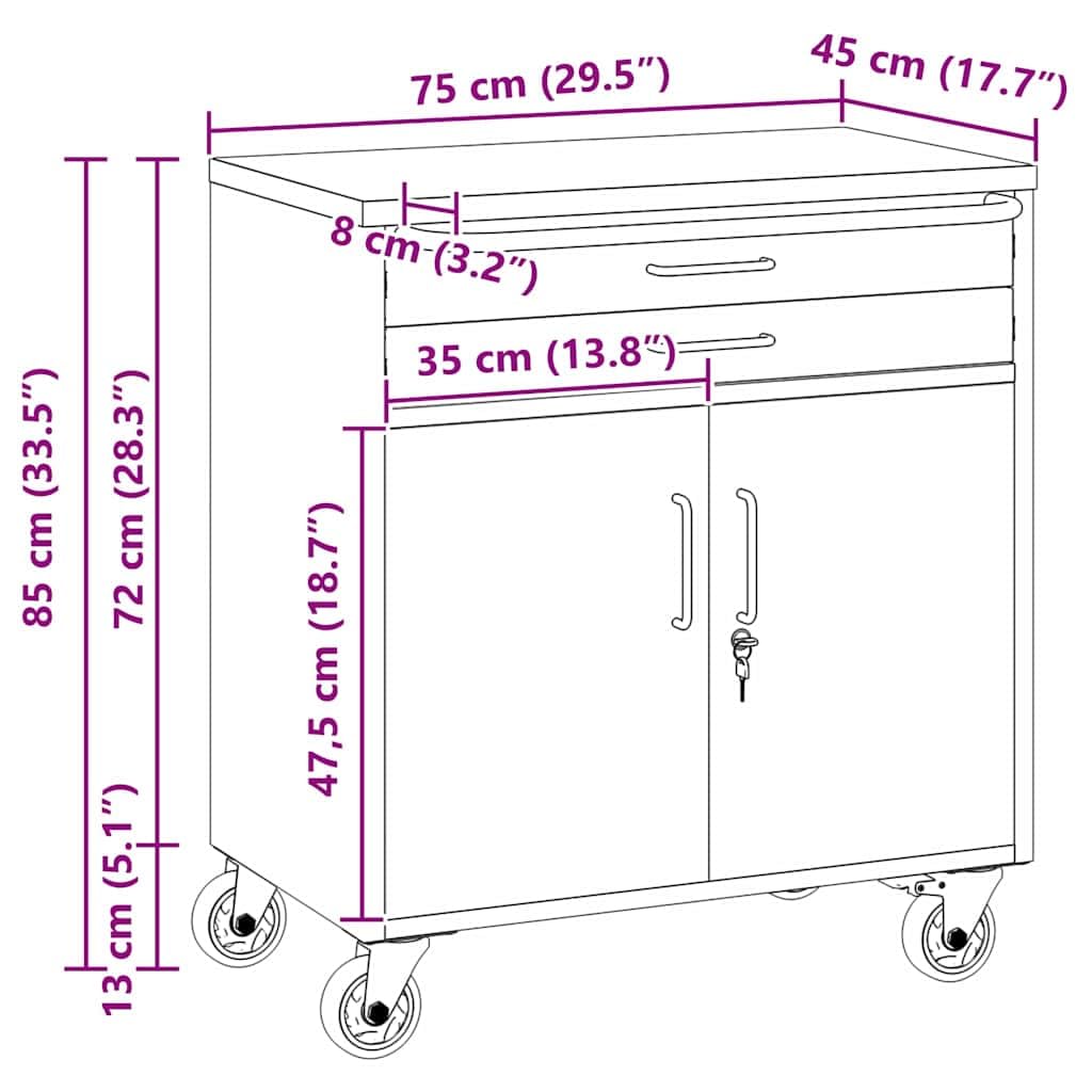 vidaXL Werkbank mit Schubladen Schwarz und Grau 75 x 45 x 85 cm, Werkstatt, stabile Werkbank, modulare Tool-Aufbewahrung, rechteckiger Tisch mit Organisationsfunktionen