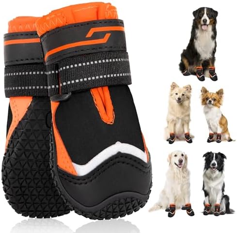 SlowTon Buty dla psów, oddychające, wodoodporne, buty dla psów, na zewnątrz, regulowane, nadające się do prania, antypoślizgowe, odblaskowe buty dla psów, urazy i buty zimowe i letnie