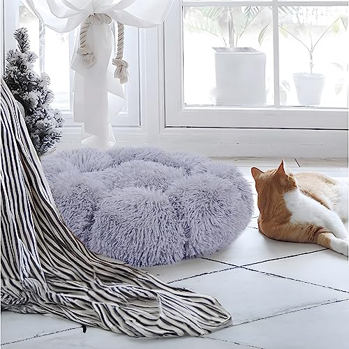 Lucky Monet Calming Cat Donut Bed, 20 Inch, Light Gray, Cotton, Polypropylene, Pet Bed Mat