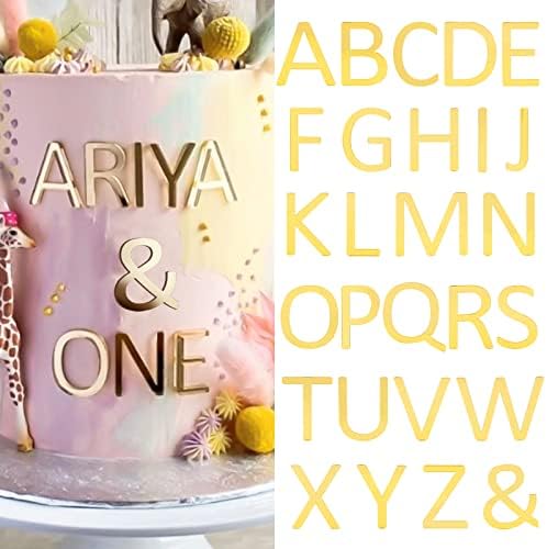 54pcs Letters Cake Topper Acrylic Mirror Birthday Cake Decoration Uppercase Letter Alphabet A-Z Gold for Birthday Party Mariage Graduation DIY Cake Supplies