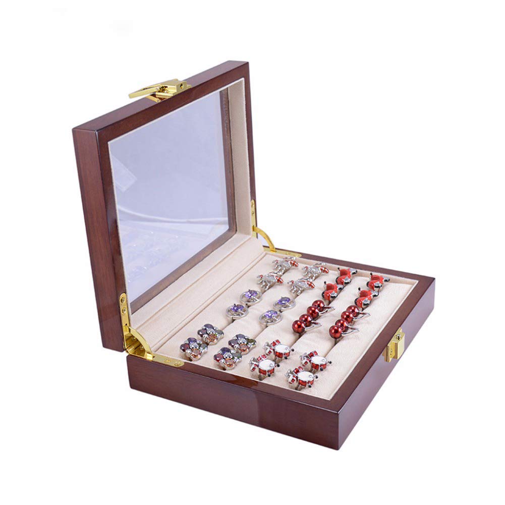 Caja De Gemelos De Vidrio para Hombre, Caja De Exhibición De Colección De Madera Pintada, Almacenamiento De 12 Pares De Capacidad, Caja De Joyería para Anillos，
