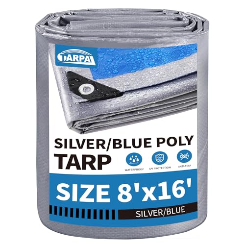 TARPAL Tarp 8x16 feet 7.5mil Multipurpose Waterproof Poly Tarp Silver/Blue