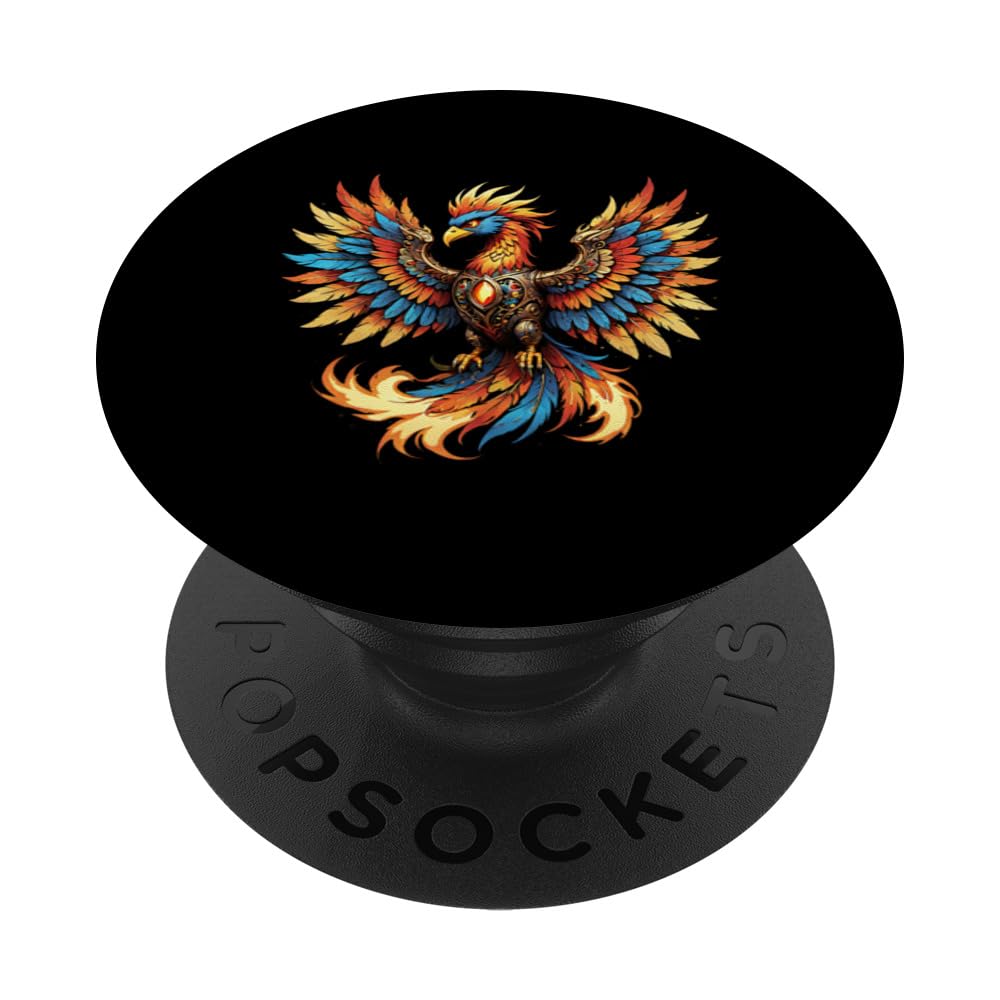 Illustrated Vintage Steampunk Flaming Phoenix Rising PopSockets Swappable PopGrip, Black