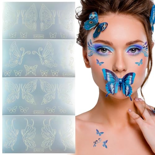 4pcs Pochoirs de Papillon Tatouage Temporaire Papillon Pochoirs de Peinture Réutilisables pour Anniversaire, Visage Maquillage, Fêtes