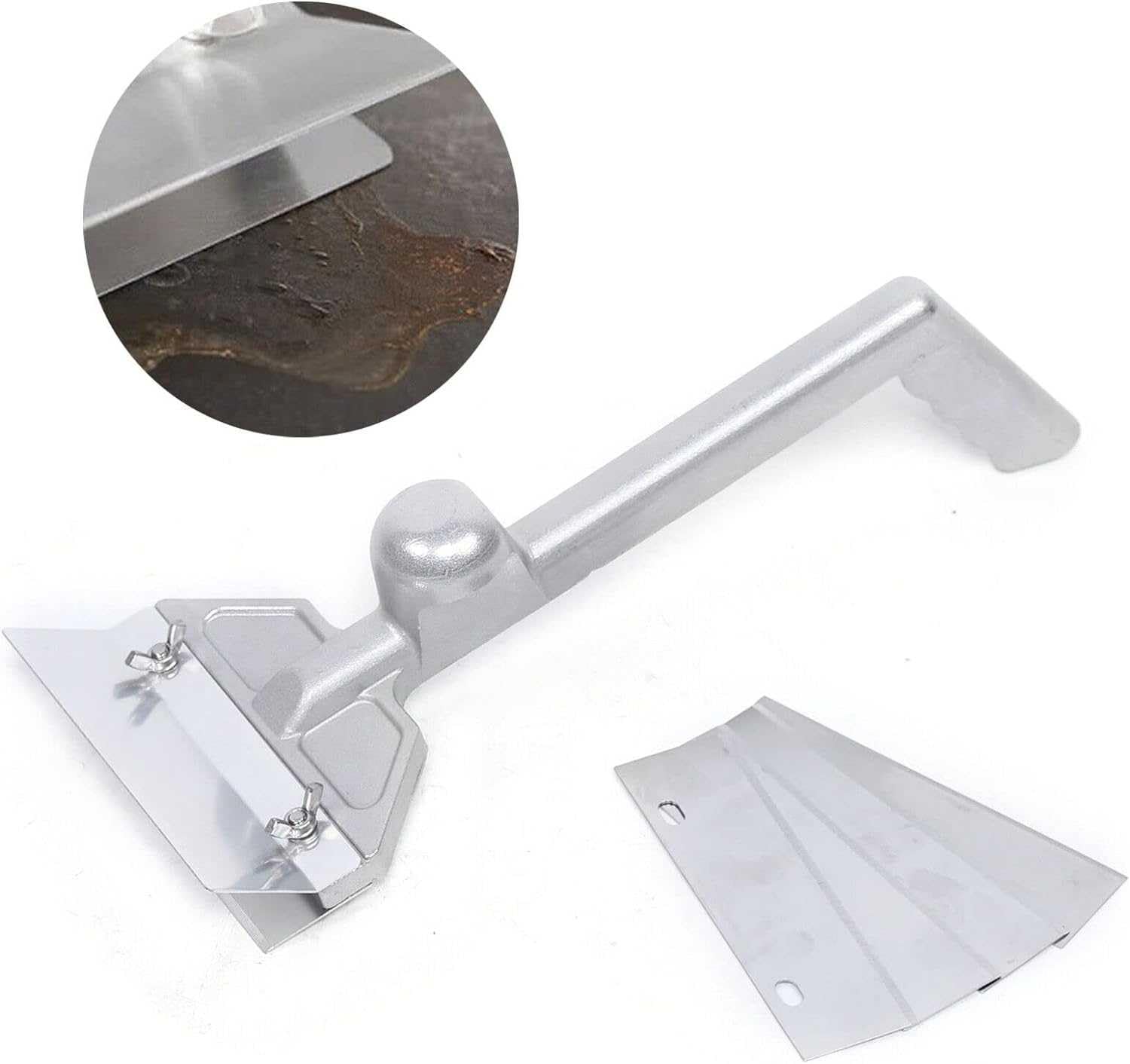 Raschietto per griglia con 4 lame, in acciaio inox, resistente, strumento per barbecue per campeggio, piastre, forno per pizza e pulizia barbecue, accessorio essenziale da cucina con manico
