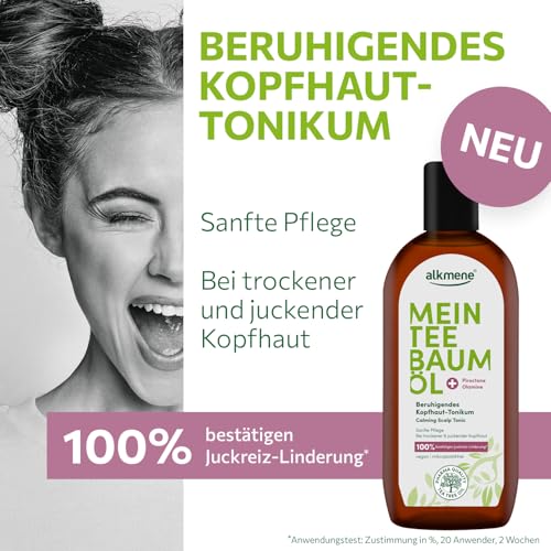 Foto von alkmene Mein Teebaumöl Kopfhaut Tonikum 2x 250 ml Juckreiz Linderung 100% bestätigt - naturreines Teebaumöl, vegan & klimaneutral - beruhigendes Haarwasser bei trockener & juckender Kopfhaut