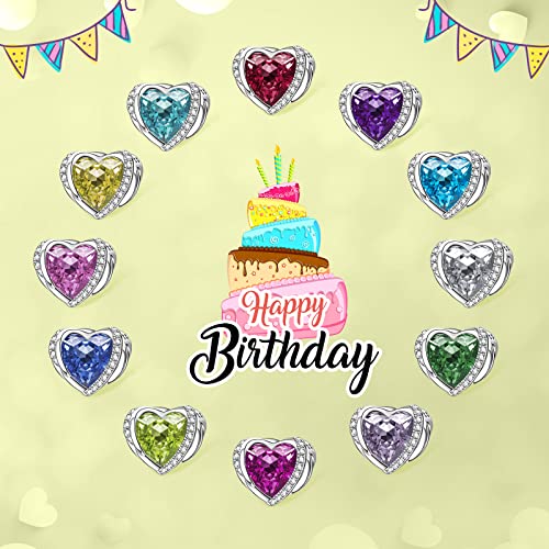 NINGAN Birthstone Charms for Bracelets, Angel Wings 925 Sterling Silver Love Heart Bead Pendant Engraved Symbolizes, Happy Birthday Mother's day Jewelry Gifts for Women4