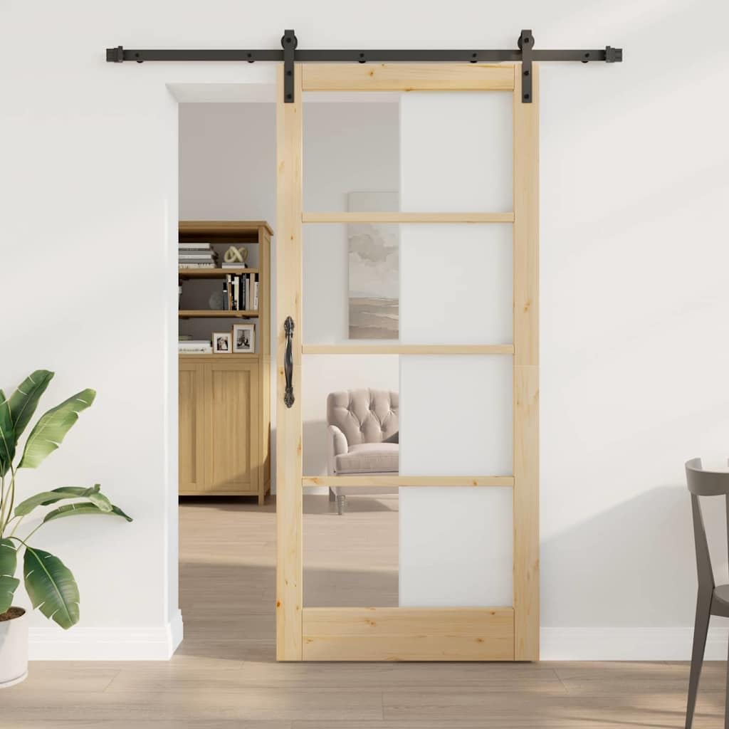 Porte coulissante moderne en bois de pin massif ORKDAL, l'excellence des finitions lisses