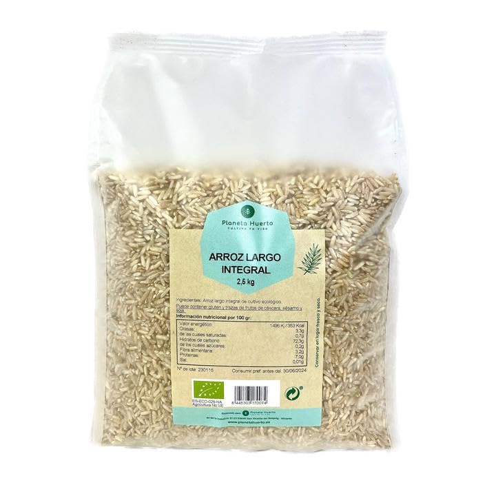 PLANETA HUERTO | Arroz Largo Integral ECO 2,5 kg – Fuente Rica en Fibra, Proteínas y Hidratos de Carbono de Cultivo Ecológico