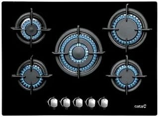 Cata Placa Cristal Gas L 7005 CI 5 Quemadores Gas Ancho 70 cm Potencia 10,9 kW Parrilas Hierro Fundido Inyectores Incluidos Encendido Electrónico 51 x 70 cm Color Negro