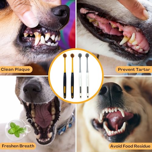 Image of Dog Toothbrush 4Pack Round Head Dog Tooth Brush Kit Soft Pet Toothbrush for Sensitive Teeth mit Anti-Slip Rubber Handle for Pet Plaque Dental Care