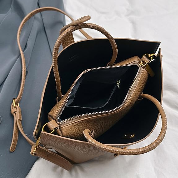 Bolso Tote de ante para mujer con asa retro y bandolera miniatura 6
