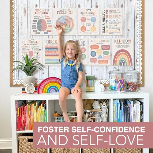 Hadley Designs 9 Mental Health Posters for Classroom - School Counselor Office Must Haves, Mental Health Therapy Office Decor, Growth Mindset Posters, Wheel of Feelings Chart, Boho Classroom Decor — view 2