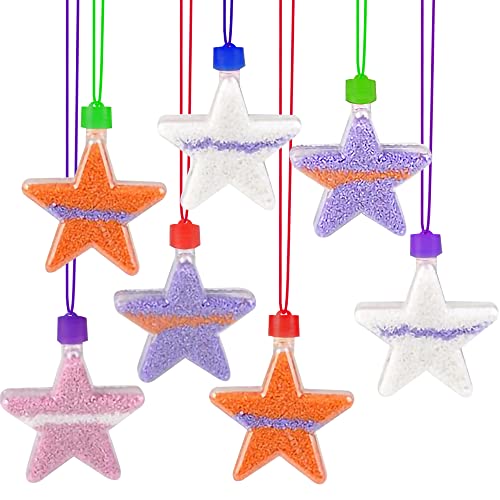 ArtCreativity Star Sand Art Bottle Necklaces Pack of 12 Sand Art Craft Kit with Shaped Bottles Craft Party Supplies and Party Favors for Kids - Sand Sold Separately (Star)