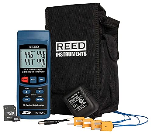 REED Instruments R2450SD-KIT3 Data Logging Thermometer with SD Card, Power Adapter and 4 Thermocouple Probes