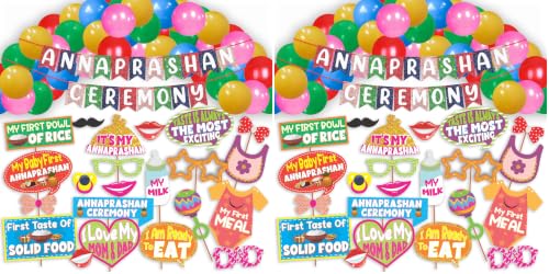 Image of WOBBOX Annaprashan Party Props with Multi Color Bunting Banner & Balloon, Annaprashan Decoration Item (43 Pcs Combo) (Pack of 2)