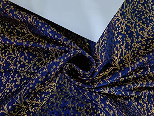 Tissu brocart de soie marine et doré BRO845 de 112 cm pour haute couture