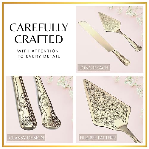 Orblue Wedding Cake Knife And Server Set - Premium, Beautifully Engraved Cutting Set - Elegant Keepsake For Newlyweds Light Gold #TOP2