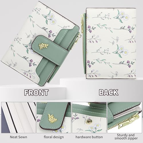 Image of Farcauo Wallet Women Small Wallets for Women Cute Green Women's Card Wallets Kawaii Flower Thin Womens Wallet for Ladies