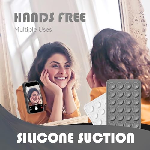 Image of CERLINK Suction Phone Case Sticker Grip Silicone Holder Mount for Hands-Free Mobile Accessory Holder Grip, Video Phone Accessory Compatible Mirror, Shower (Dark Grey)