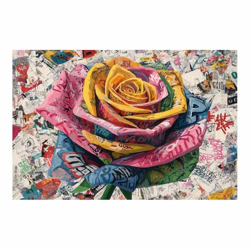 HUYEEI Pintura abstractas sobre lienzo Grafiti de hep Cuadros,para decoración moderna, sala de estar dormitorio, Pasillo de la oficina del baño（Rojo rosa40-60x90cm Sin marco