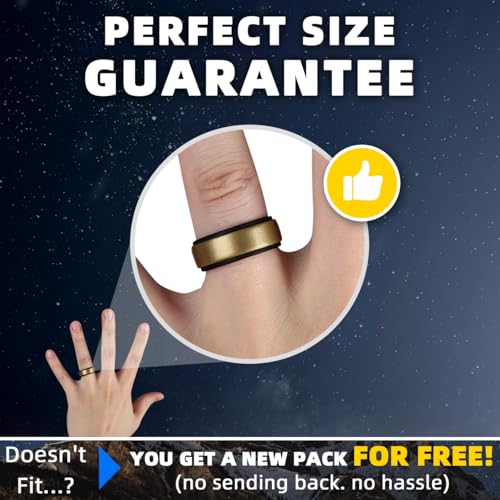 Egnaro Silicone Rings for Men 1/4/5/6/7 Multipack of Breathable Mens Silicone Rubber Wedding Rings Bands - Step Edge - Thumbnail 5