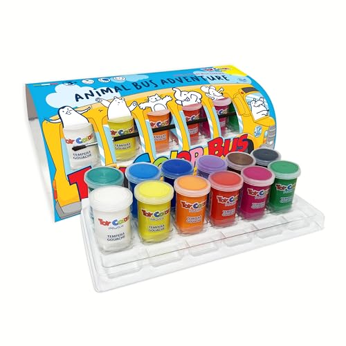 Toy Color Pintura témpera Animal Bus | Pack de 12 unidades de 25 ml | Pinturas lavables para niños | Pintura para póster