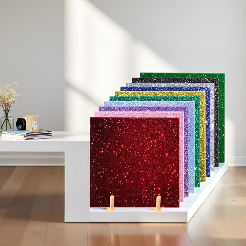 Image of Glitter Acrylic Sheets 1 /8 in 8x8, Blue, 2 Pack | Cast Sparkly Acrylic, 3mm Thick, For Laser Cutting, Engraving, Invitation Blanks