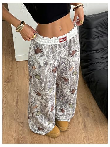 Image of RoseSeek Women's Letter Leopard Print Y2K Straight Elastic Waist Leg Pants | Cheetah Print, Straight, Baggy Loose Fit, Slant Pocket, Streetwear, Vintage, Graphic Trousers