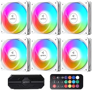 upHere 120mm RGB Case Fan,Remote Control,5V ARGB LED, Addressable Motherboard SYNC,Ultra Quiet High Airflow Computer Fans for PC Case,White,6-Pack