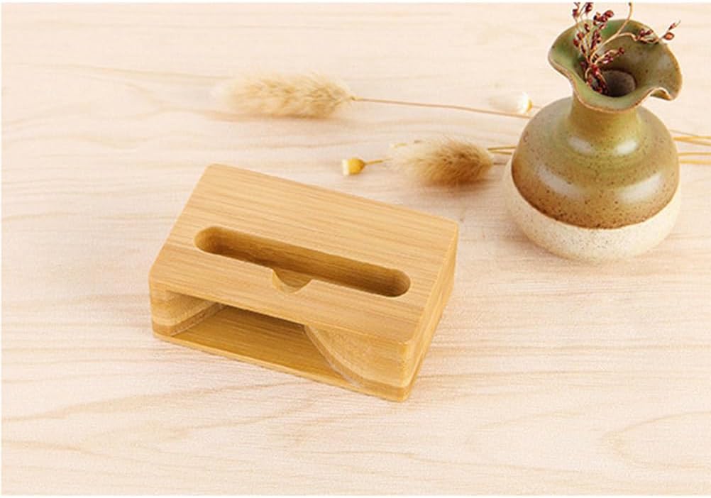 Wooden Mobile Phone Holder with Sound Amplifier Bamboo Stand Lightweight Desktop Phone Amplifier Base for Home Office Bedroom Natural Ergonomic Design 3.93X2.36X3.54In