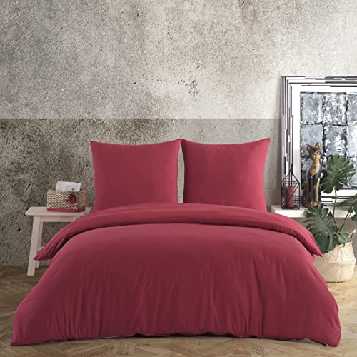 Vency Plain Housse de Couette 140x200 avec 1 Taies d'oreiller 65x65 cm Rouge - Ensemble de literie en Coton