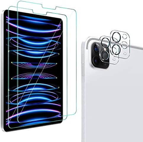 QHOHQ [2+2 Pack] Tempered Glass Screen Protector for iPad Pro 11 2022/2021/2020 (4th/3rd/2nd Generation) with Camera Lens Protector, Ultra HD, Anti-Scratch, Compatible with Face ID＆Apple Pencil