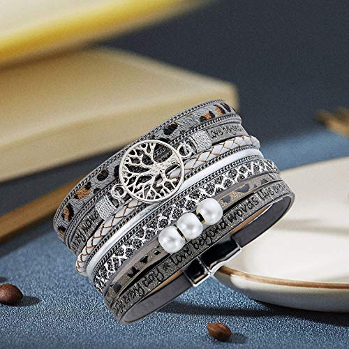 Image of Desimtion Inspirational Tree of Life Boho Leather Wrap Bangle Bracelets for Women, Teen Girl Gifts Trendy Stuff, Fashion Accessories Jewelry Gifts for Women Girls