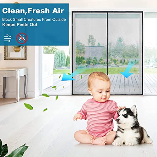 Devply Magnetic Screen Door Fits Door Size 38" X 82", Screen Size 40" X 83" - Reinforced Fiberglass, Self Sealing Magnets, Heavy Duty Mesh Curtain Magnetic Closure, Pet And Kid Friendly Black #TOP5