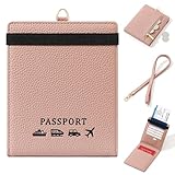 [RenLianyi] 首下げ パスポートケース スキミング防止 パスポート2冊収納 おしゃれ パスポートカバー レディース 可愛い 軽量 パスポート カードケース 4枚収納 高級PUレザー 海外旅行 贈り物 ピンク