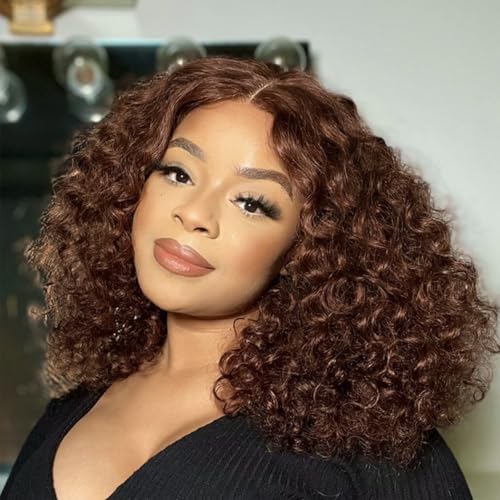 Perruque cheveux humains sans colle carré marron chocolat 180%