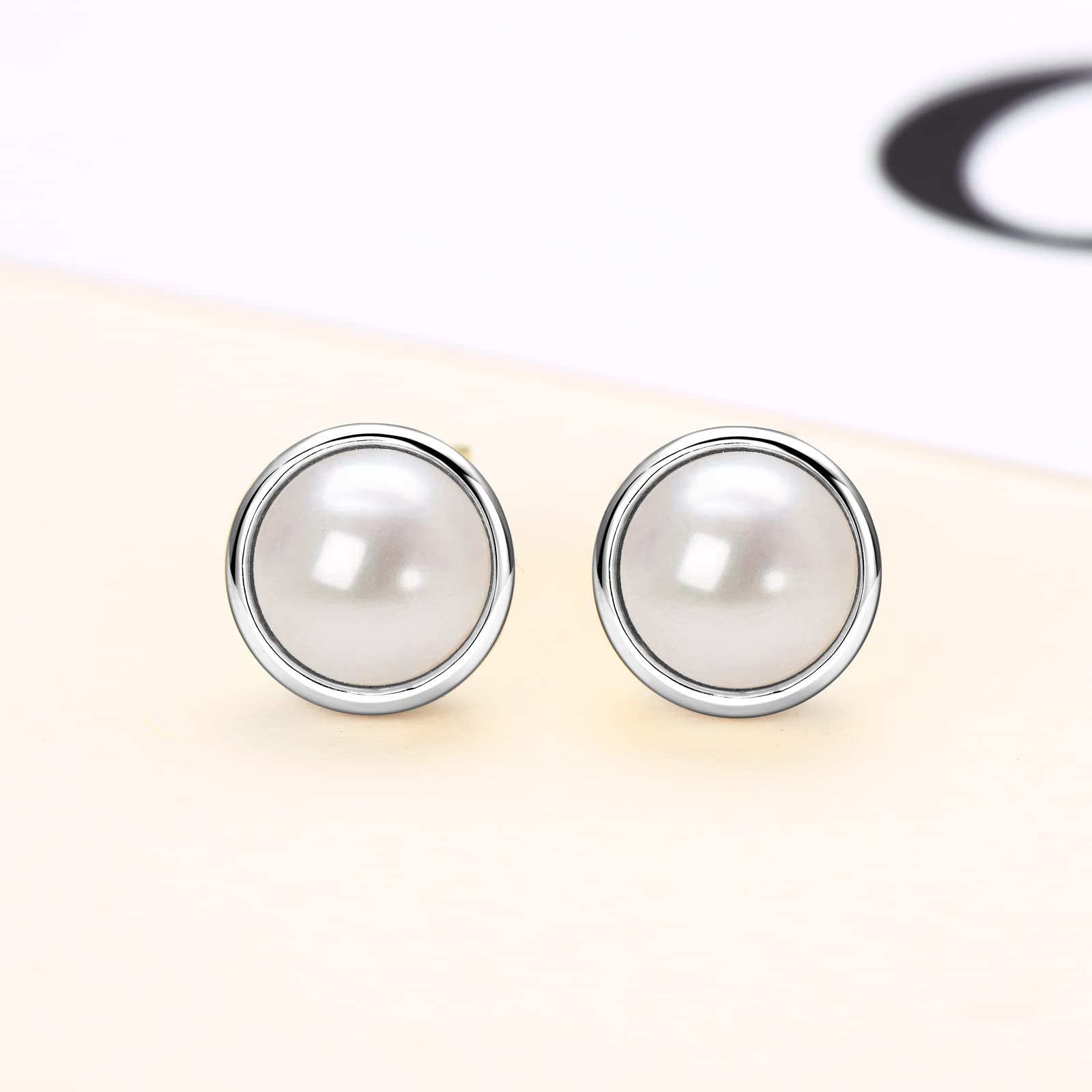 Aretes de perlas para mujer, chapados en oro de 18 quilates, seleccionados a mano, perlas cultivadas de agua dulce AAAA, hipoalergénicos, aretes de boda, regalo de joyería para ella, Plata 3