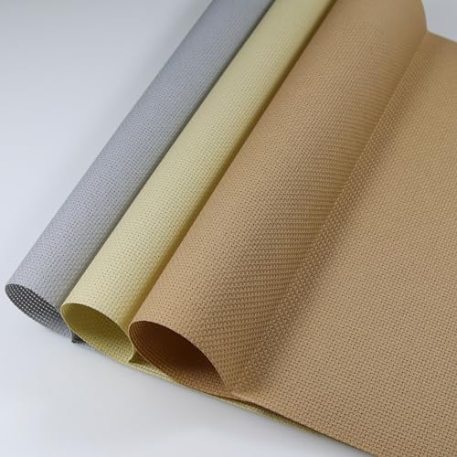 Image of KCS 3 pc of 12 inch x 18 inch (30cmx45cm) 14CT Counted Cotton Aida Cloth Cross Stitch Fabric (Light Grey + Khaki + Yellow Beige)