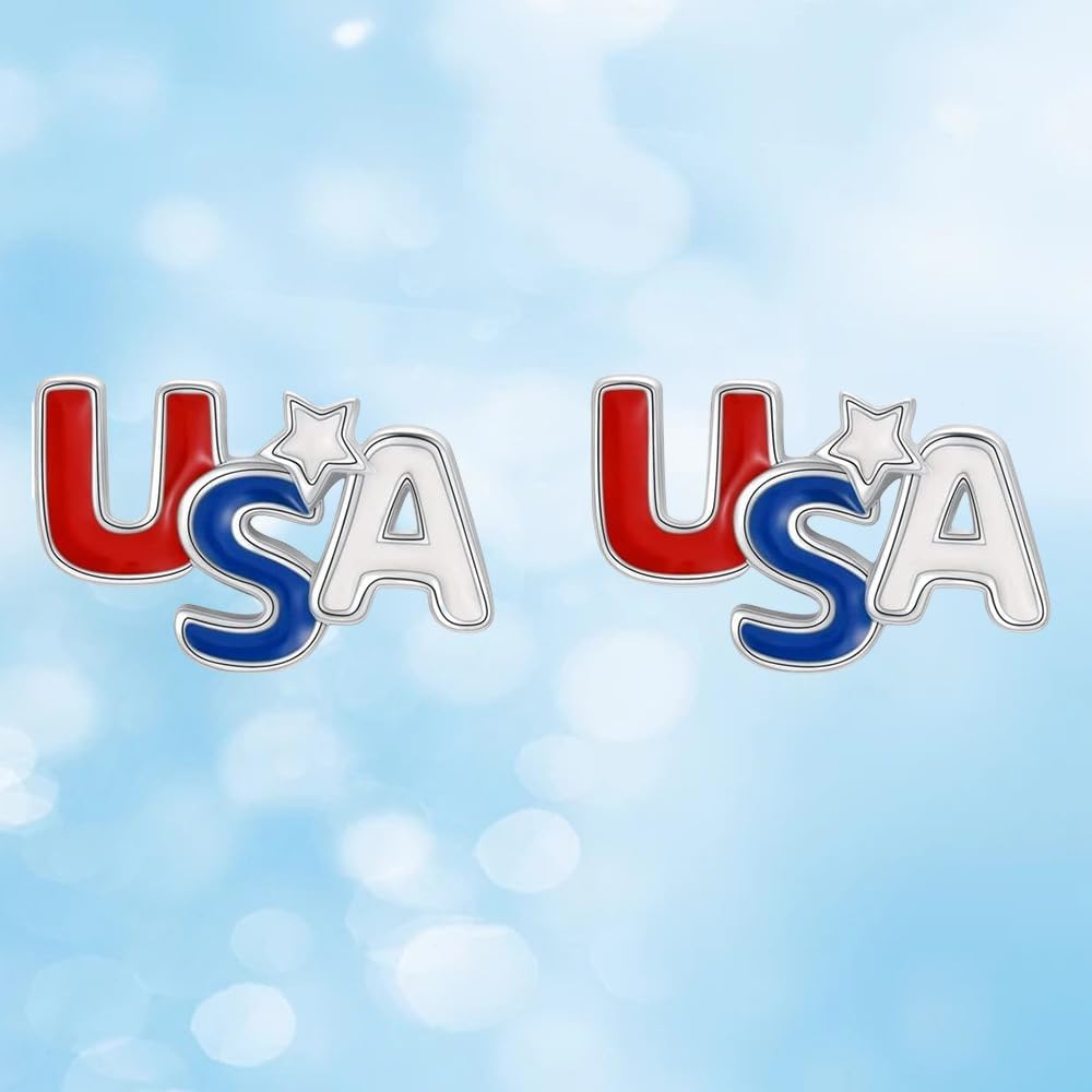 USA American Flag Earrings for Women Men 4th of July Fashion Red Blue White Patriotic Earring Cartilage Pierced Studs Cute Independence Day Jewelry Outfits Accessories - Image 3