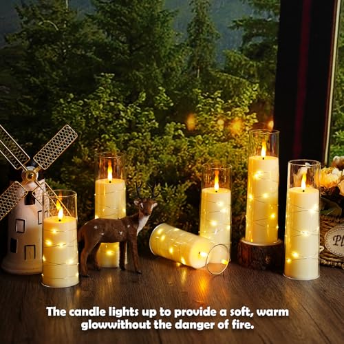 Image of Sasigeiaa Flameless Candles with Embedded Star String - Battery Operated LED Candles, with Remote,12 Ivory Flickering Candles for Christmas, Weddings, Home Decor & Party,(D 2.3 inchxH 5 inch 6 inch 7 inch)