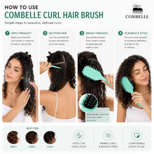 Image of Combelle 5-in-1 Curl Hair Brush | Vegan Boar Bristles | Bio-Based PLA Handle | Detangling, Defining & Frizz Control for Curly & Wavy Hair | For Men & Women - Multicolor